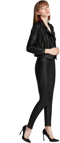 Vista 4 de Everbellus Leggings de piel sintética sexy para mujer con bolsillos, pantalones de cuero ajustados, color negro
