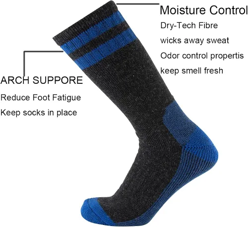 Vista 2 de CEREBRO Calcetines de lana merino para hombre, calcetines acolchados a media pantorrilla, que absorben la humedad, calcetines de senderismo