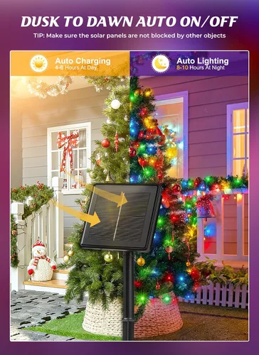Vista 2 de Brightown - Paquete de 2 luces solares de Navidad en tira para exteriores, total 44 metros, 400 LED, luces de hadas parpadeantes impermeables con 8