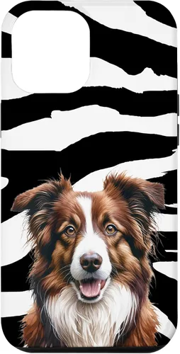 Vista 6 de Funda con estampado animal de cebra para iPhone 15, color marrón Border Collie