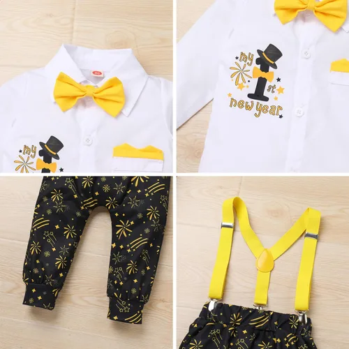 Vista 19 de IBTOM CASTLE Traje de invierno para bebé niño con copos de nieve para primer cumpleaños, mameluco con estampado de pastel y pantalones largos