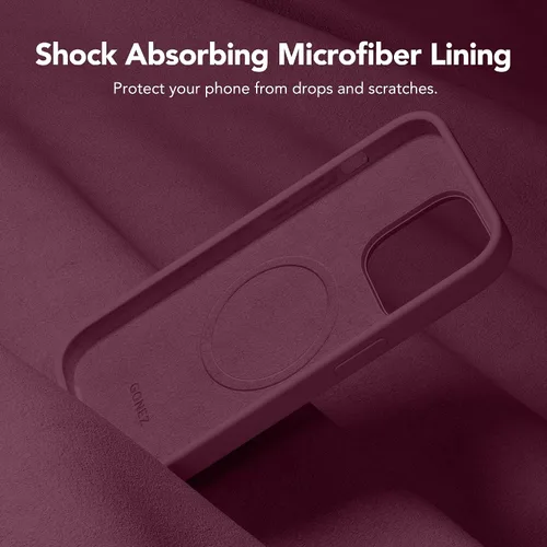 Vista 6 de GONEZ Funda magnética para iPhone 14 Pro, compatible con MagSafe, forro de microfibra antiarañazos y protector de pantalla, funda de silicona Rojo