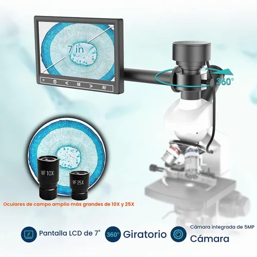 Vista 2 de Microscopios monoculares compuestos de laboratorio con temperatura constante, microscopio de doble visión para adultos estudiantes con aumento