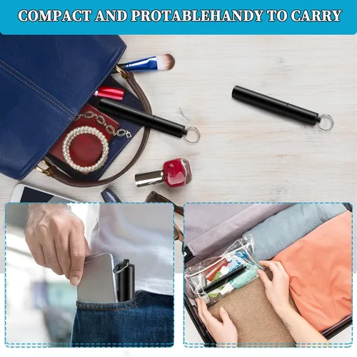 Vista 5 de Bokon 6 piezas de tubo de almacenamiento de metal para palillos de dientes, tubos herméticos de aluminio para llavero, llavero - Pastillero portátil
