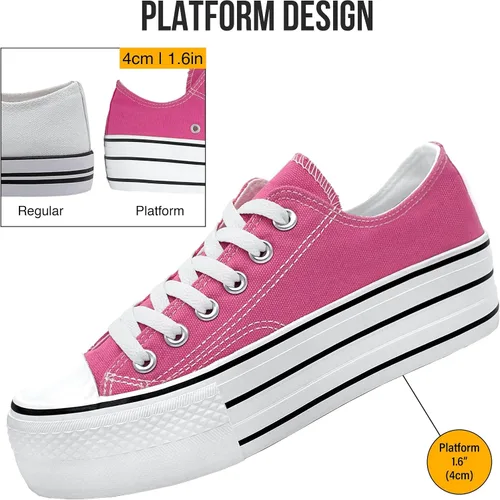 Vista 2 de Tenis de plataforma para mujer, zapatos de plataforma blanca, zapatos de tenis de caña baja, zapatos de lona con cordones, zapatos deportivos