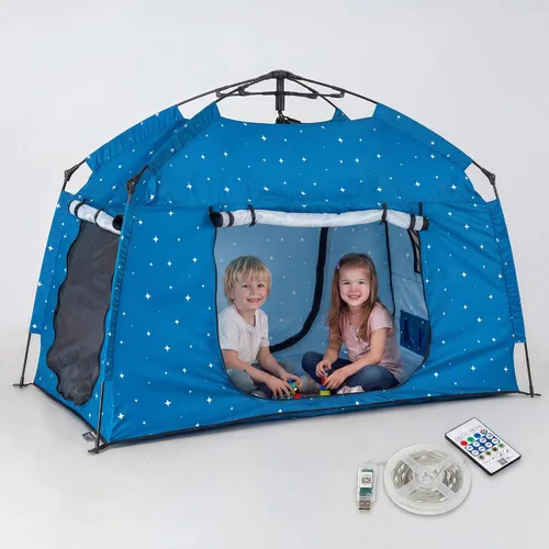 Vista 12 de Casa de juegos para niños fácil de instalar con bonita tira de luces LED y 3 aberturas grandes, carpa de juego portátil para niños y habitación
