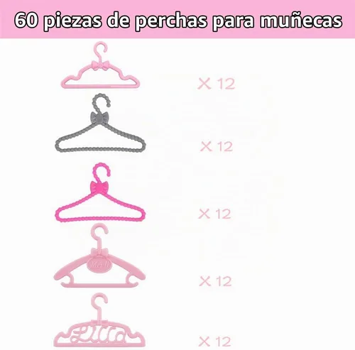 Vista 3 de E-TING 60 piezas de mini perchas de ropa para muñecas de 11.5 pulgadas