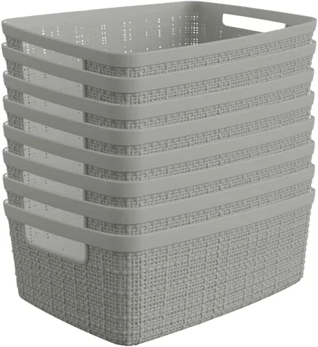 Vista 22 de Curver Juego de 6 cestas decorativas de plástico de yute mediano de 12 litros, para organización y almacenamiento, contenedores perfectos para Negro