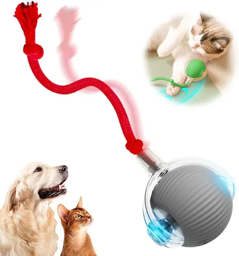 Vista 9 de Juguetes inteligentes para gatos de interior para adultos - Bolas rodantes interactivas con cordón imitación de ratón (Rojo)