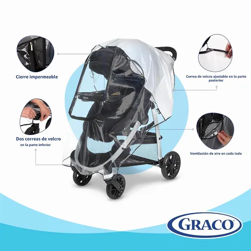 Vista 2 de Graco Cobertura Universal Deluxe con Ventana con Cremallera, Protector de Lluvia para Bebé, Tamaño Universal para la mayoría de Carriolas