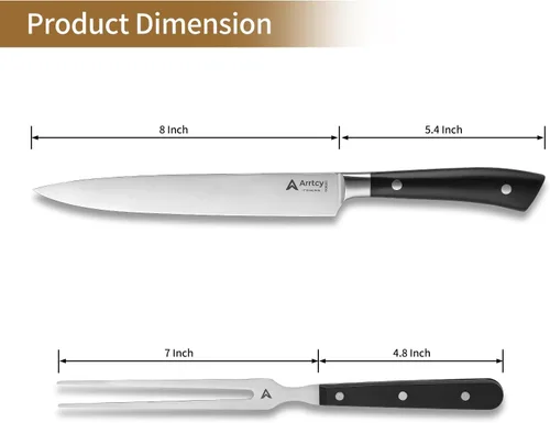 Vista 3 de Juego de Trinchar Pavo, Mango Ergonómico de Espiga Completa Cuchillo y Tenedor de Trinchar, Herramientas de Cocina de Acero Inoxidable Alemán