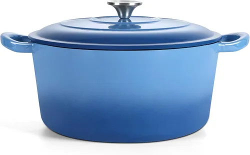 Vista 9 de TeamFar Horno holandés de hierro fundido esmaltado, olla pequeña de 3 cuartos de galón con tapa, olla de hierro fundido resistente para hornear pan