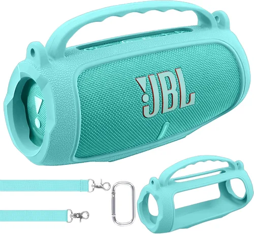 Vista 18 de co2CREA Funda de silicona para altavoz Bluetooth JBL Charge 5 portátil a prueba de agua, funda de viaje suave con correa para el hombro, funda