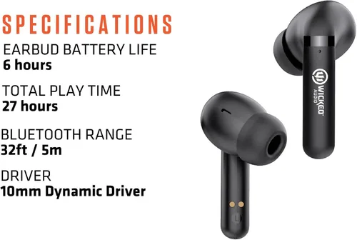 Vista 4 de Wicked Audio Auriculares Bluetooth inalámbricos Mojo 500 True Micrófonos de llamada claros Batería de larga duración Aplicación móvil Modos