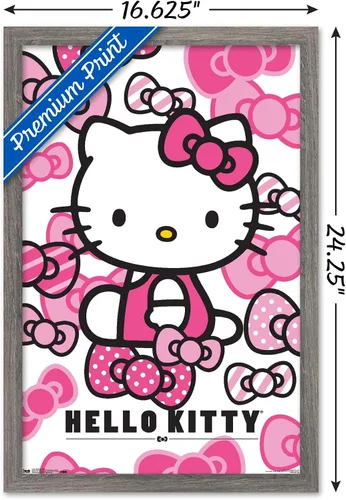 Vista 3 de Trends International Hello Kitty - Póster de pared con lazos, 14.725 x 22.375 pulgadas, versión enmarcada de madera de granero