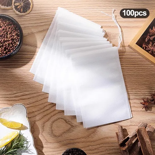 Vista 2 de BlingKingdom 100 bolsas de té vacías de filtro de té molido, bolsas de café molido, bolsa de filtro de café de material seguro y natural, infusor