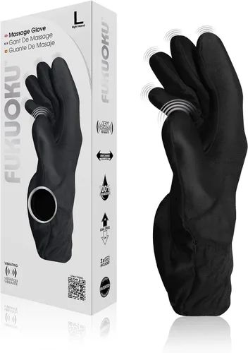 Vista 2 de Fukuoku 910R-LG/910L-LG Kit de guantes de masaje vibratorios de cinco dedos para diestros e zurdos, negro, grande