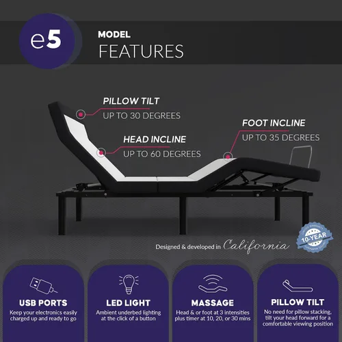 Vista 7 de Blissful Nights e5 - Base de cama ajustable con inclinación de la cabeza + colchón con infusión de gel de cobre de 12 pulgadas, masaje