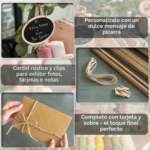 Vista 4 de Armario de madera para baby shower, cesta personalizada para baby shower, quemado con parte delantera de acrílico transparente