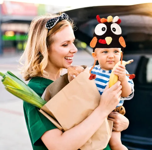 Vista 6 de JETEHO Sombrero de pavo para bebé para Acción de Gracias sombrero de pavo de punto traje de pavo para bebé niño y niña disfraz de Acción de Gracias