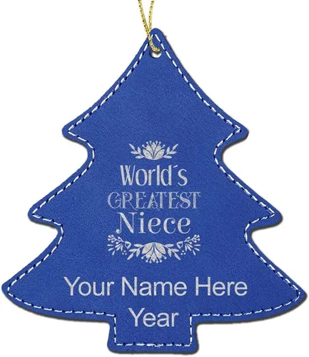 Vista 6 de LaserGram Personalized Christmas Ornament, World's Greatest Niece, Faux Leather, Custom Laser Engraved Gift Idea (Tree Shape, Black)
