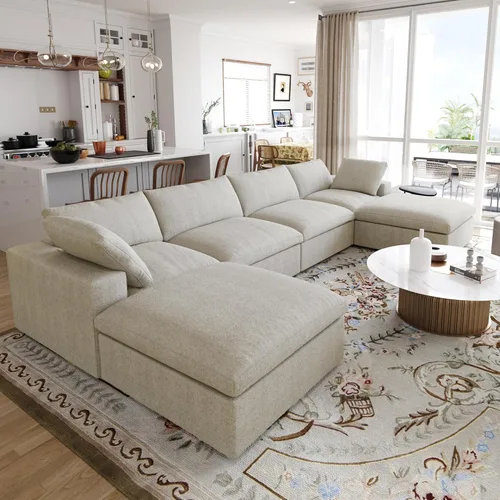 Vista 17 de Sofá modular Cloud de 79 pulgadas, sofá biplaza modular convertible con otomana de almacenamiento, sofá de tela de lino y algodón para sala