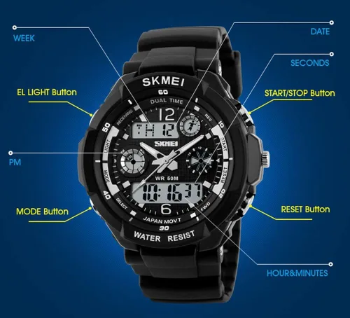 Vista 6 de FANMIS Unisex Sports Watches Military Analog Digital Display Watch Multifunction Dual Time Alarm Stopwatch Backlight 50M Waterproof Outdoor Sports