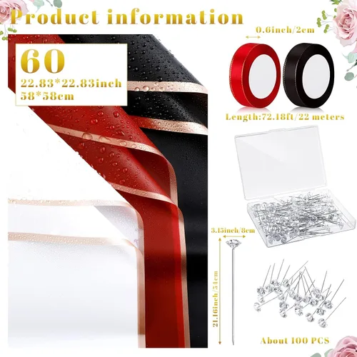 Vista 2 de Outus 60 hojas de papel de regalo para ramo de flores, para el Día de la Madre, impermeable, con 60 mariposas 3D, 100 alfileres de flores, 2 rollos