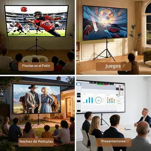 Vista 3 de Pantalla de proyector con soporte, pantalla de proyección interior de 80 pulgadas con respaldo negro, pantalla de proyector portátil con trípode