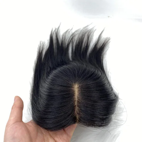 Vista 9 de 3.1x4.7 in piel base seda pelo humano touper con 3 clips en la parte superior del cuero cabelludo virgen europeo pelo tupé para mujeres para ocultar