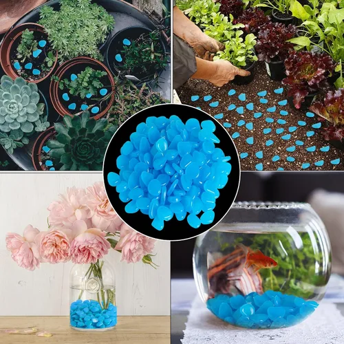 Vista 5 de OSOPOLA 150 PCS Piedras Luminosas - Rocas Luminosas Azules Decoraciones DIY Guijarros Decorativos para Acuario Pecera Acera Jardín Camino Patio