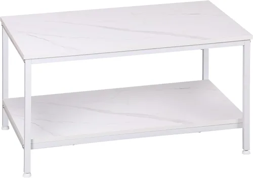 Vista 14 de SUPER DEAL - Mesa de café industrial de 2 niveles con estante de almacenamiento para apartamento pequeño, sala de estar, mesa auxiliar rectangular