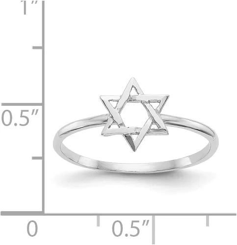 Vista 3 de Anillo sólido de oro blanco de 14 quilates con estrella de David Lucky Jewish