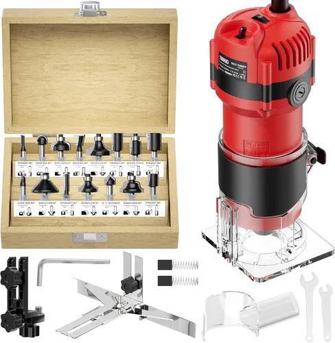 Vista 10 de TEENO Herramienta de enrutador, 1.25 HP 6.5 Amp Herramienta compacta de Rojo