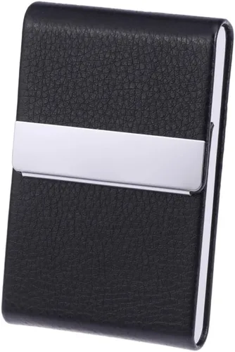 Vista 7 de Operitacx Titular vertical de cuero PU acero moda sección portador tarjeta exquisita negro capacidad metal unisex negocios bolsillo caso visita