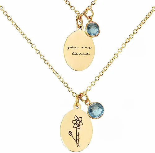 Vista 9 de Collar de flores de nacimiento, collar de piedra natal de diciembre, collar con dije para mamá, regalos de cumpleaños, cadena de oro, delicado