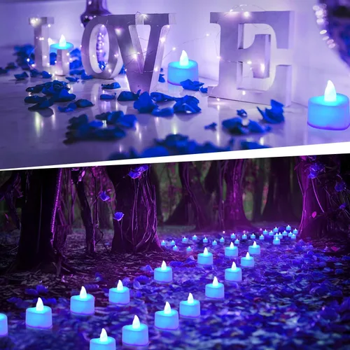 Vista 5 de KOABY 1000 piezas pétalos de rosa artificiales azules con kit de 12 luces LED azules de té, para decoración