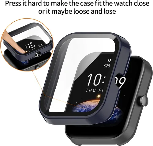 Vista 3 de Funda de reloj compatible con Amazfit Bip 3 Pro/Bip 3 Watch, protector de pantalla completa, carcasa rígida de policarbonato duro, carcasa completa