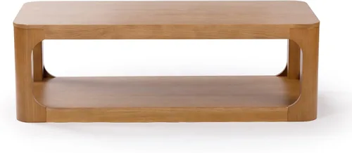 Vista 3 de Plank+Beam Forma - Mesa de centro moderna de 54 pulgadas con estante, mesa central contemporánea con espacio de almacenamiento, mesa de té Nuez