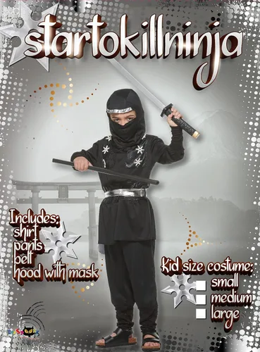 Vista 2 de EraSpooky Disfraz de ninja de Halloween para niños disfraz de asesino negro para niños