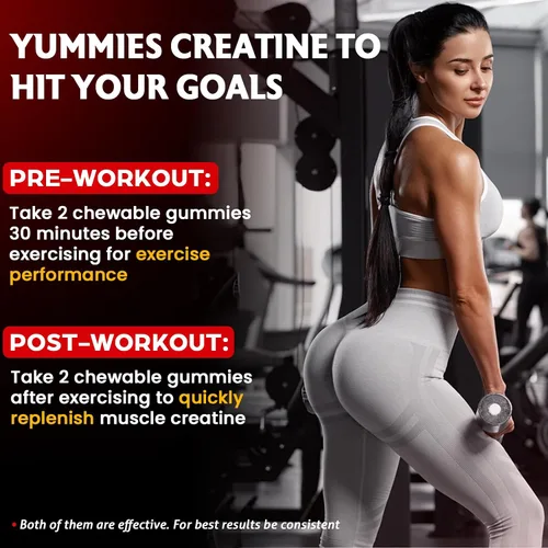 Vista 5 de Gomitas de monohidrato de creatina para mujeres y hombres, taurina y B6, gomitas masticables de creatina preentrenamiento para máxima fuerza