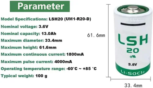 Vista 2 de 4 piezas LSH 20 batería para LSH20 D tamaño 3.6V 13000mAh batería de litio primaria