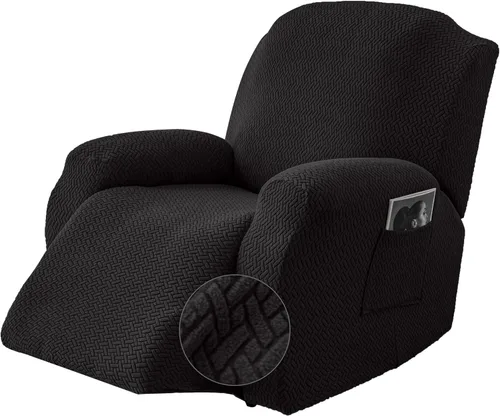 Vista 22 de Genina Funda para Silla Reclinable, Fundas Elásticas para Sillas Reclinables, Fundas para Sofá Reclinable con Rayas Jacquard, Fundas para Sofá