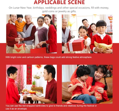 Vista 7 de ABOOFAN Sobres rojos bordados de felpa de Hong Bao con conejo chino rojo, bolsa de regalo de dinero de la suerte, paquetes de dinero en efectivo