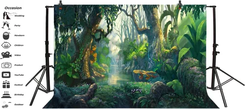 Vista 3 de AOFOTO Fantástico telón de fondo de selva de 5 x 3 pies para explorar bosques de verano para fotografía de aventura, fondo de fotografía