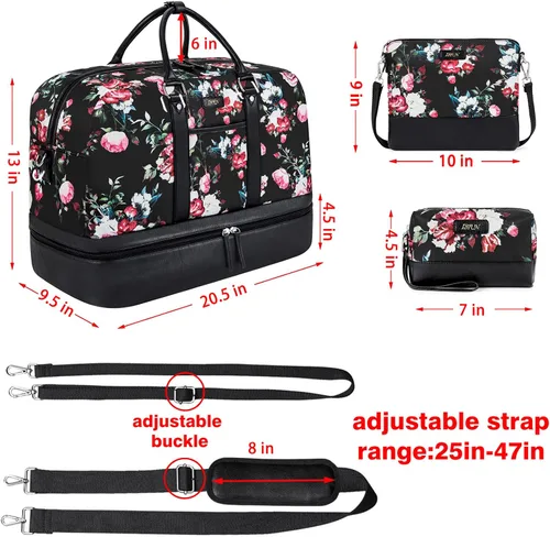 Vista 99 de IBFUN Bolsas de fin de semana para mujer, bolsa grande de lona para viaje, bolsa de viaje con compartimento para zapatos, 21 pulgadas, juego de 3