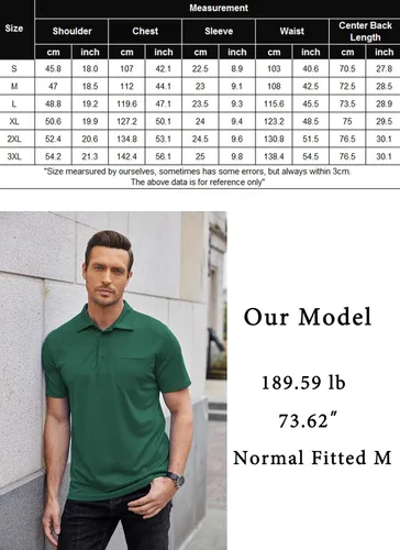 Vista 6 de Tinkwell Polo para hombre con bolsillo de manga corta camisas de golf para hombre