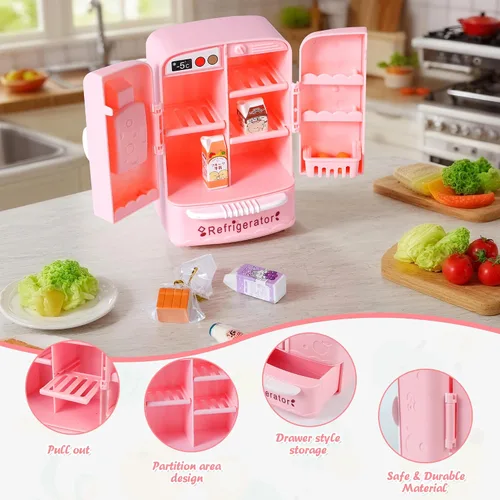 Vista 3 de Mueble Mini Refrigerador para Casa de Muñecas, Accesorio Esencial de Cocina para Casa de Muñecas, Compatible con Mini Alimentos, Decoración