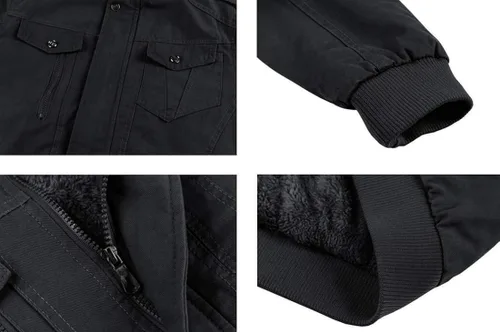 Vista 8 de CRYSULLY - Chaqueta de invierno de forro polar para hombre estilo informal con varios bolsillos abrigo de campo