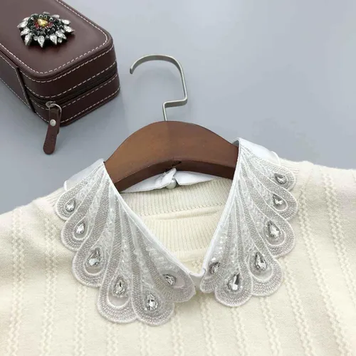 Vista 4 de Psivika Paquete de 2 collares de camisa para mujer, cuello falso, desmontable, collar de imitación de Dickey, collar de Peter Pan